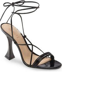Schutz Arceli Black Strappy Lace Up Wrap Sandal Trumpet Black Patent Heels 8 B